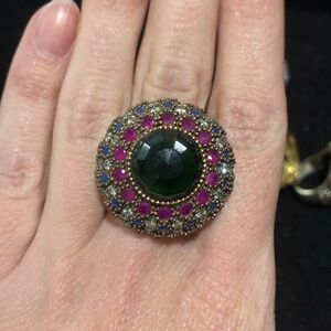 Vintage Turkish sterling silver & brass gemstone ring